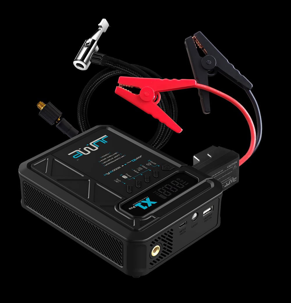 JUMP X1 Pro portable car jump starter and cordless tyre air compressor with jumper cables and air hose